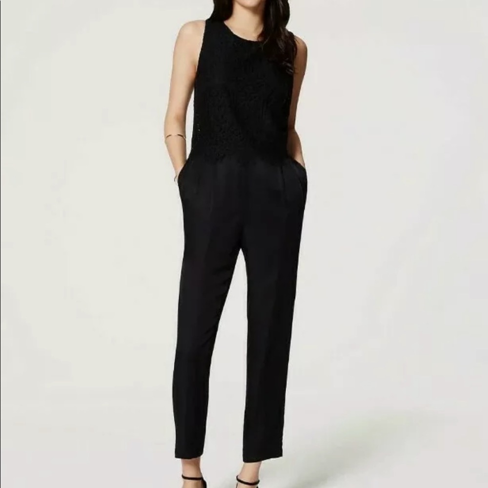Ann Taylor Loft Black Scalloped Lace Top Jumpsuit